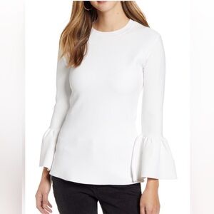 Rachel Parcell Women's White Bell-Sleeve Crewneck Top XS